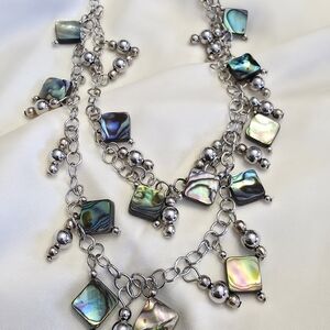 Abalone Shell Silvertone 2 Strand Drop Necklace